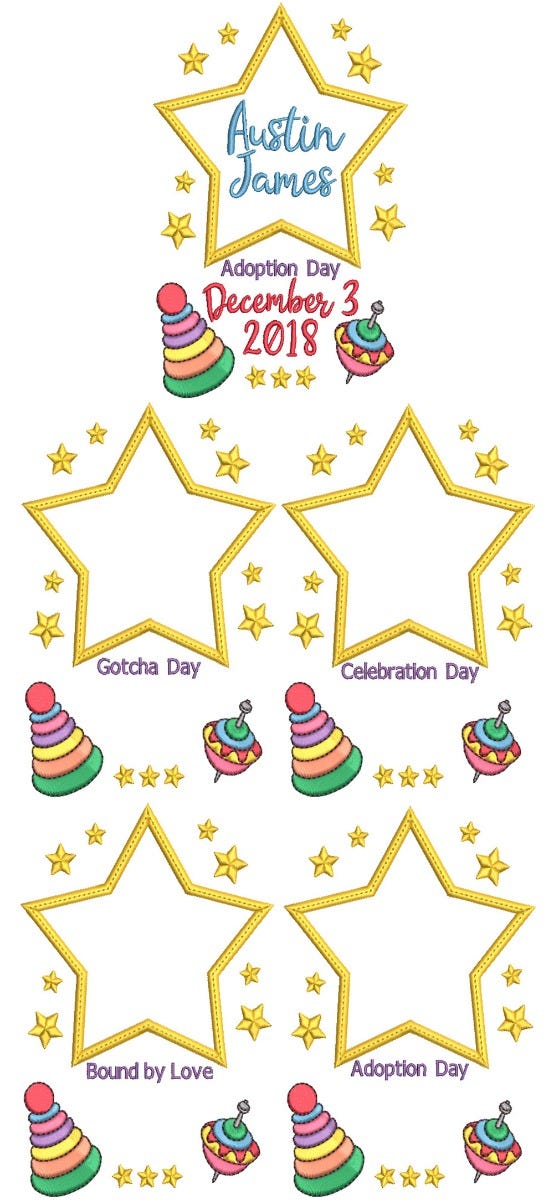 Star Toys Adoption Announcement Machine Embroidery Designs by JuJu