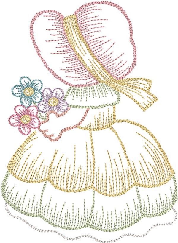 Sunbonnet Belles Vintage Sketch 1 | Machine Embroidery Designs by JuJu
