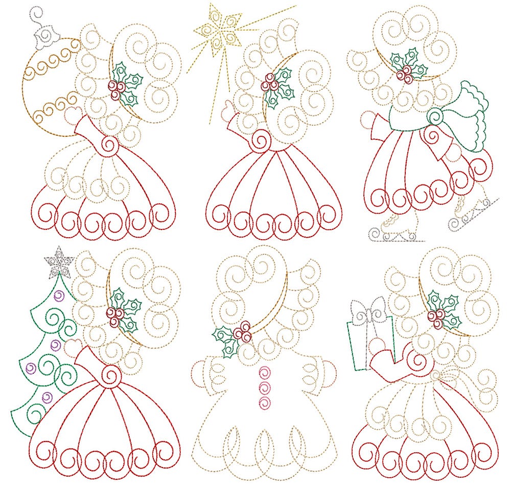 Sunbonnet Sue Returns Christmas Vintage Stitch Machine Embroidery Designs by JuJu