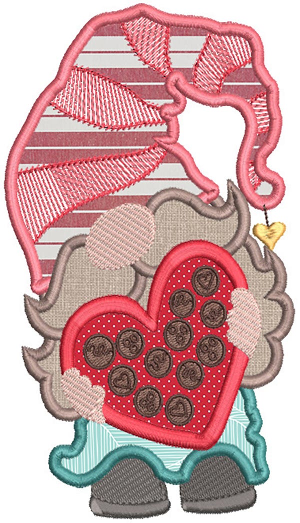 Sweet Valentine Gnomes Applique Machine Embroidery Designs by JuJu 