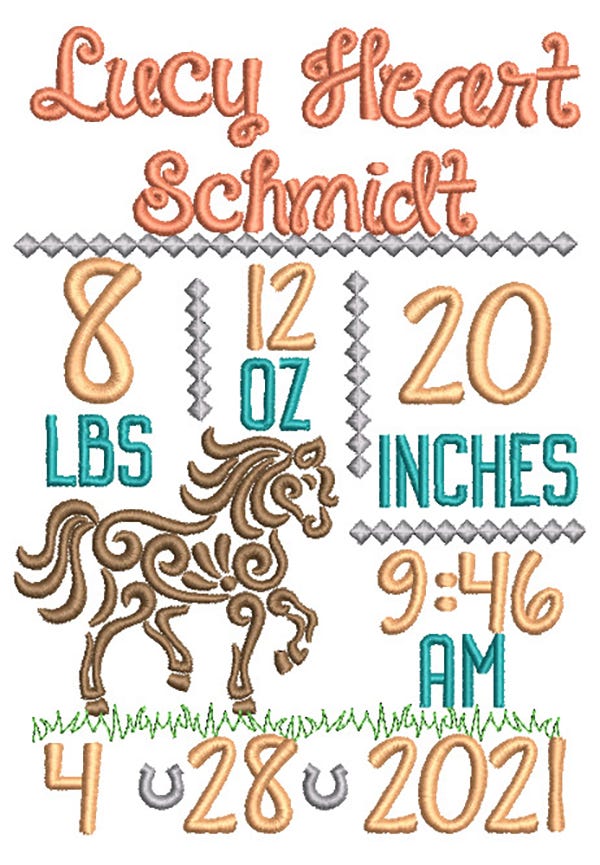 Swirly Horse Birth Announcement Template Machine Embroidery Designs by JuJu