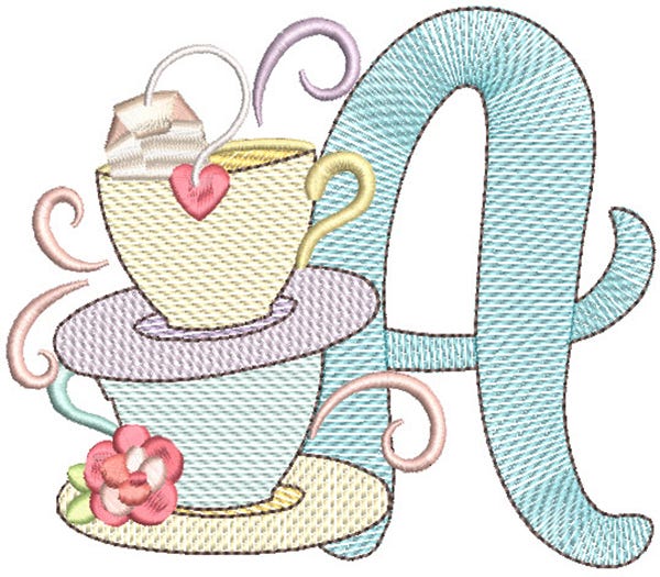 Tea Party Alphabet Digital Embroidery Machine Designs by JuJu