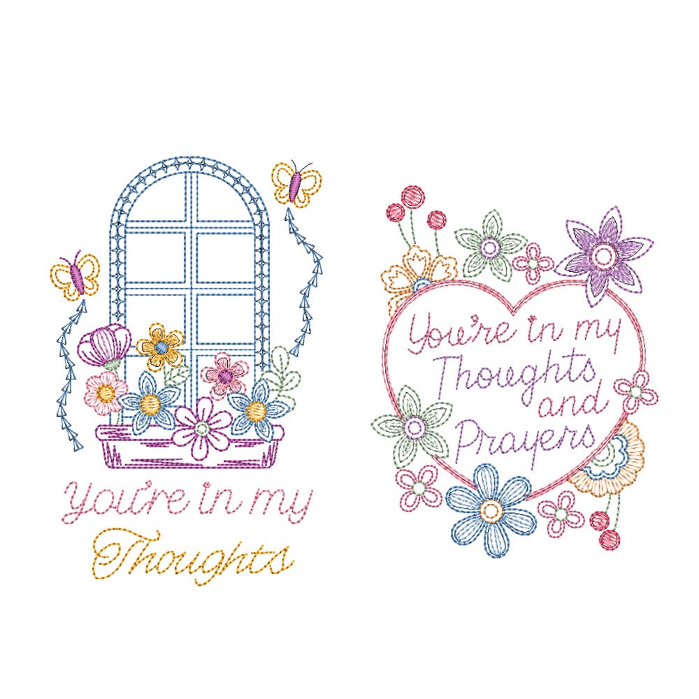                                 Thoughts and Prayers Greeting Cards Digital Embroidery Designs by JuJu
                            