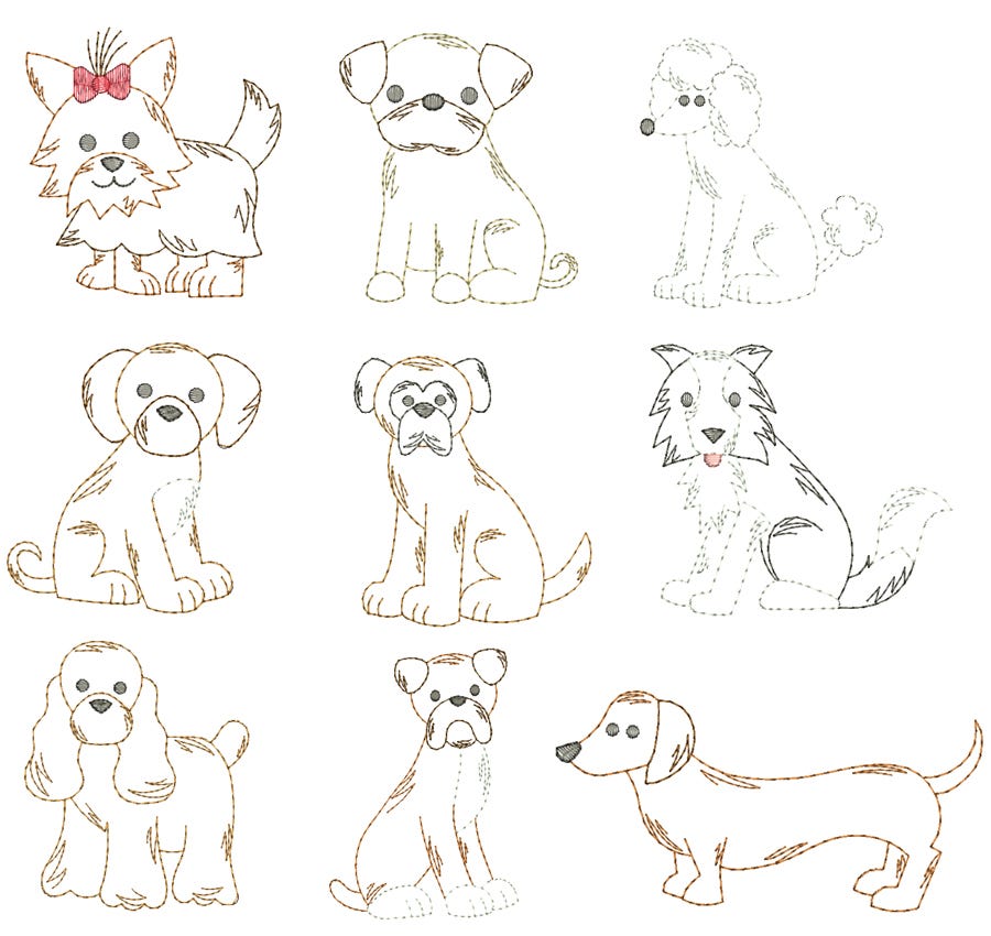 Top Dogs Vintage Stitch Set 3 Machine Embroidery Designs by JuJu