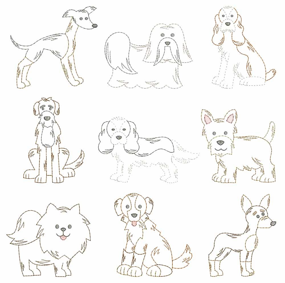 Top Dogs Vintage Stitch Set 6 Machine Embroidery Designs by JuJu