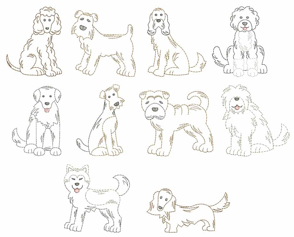 Top Dogs Vintage Stitch Set 7 Machine Embroidery Designs by JuJu