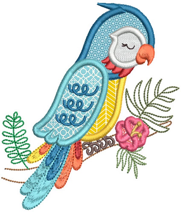 Tropical Birds Applique Machine Embroidery Designs by JuJu 