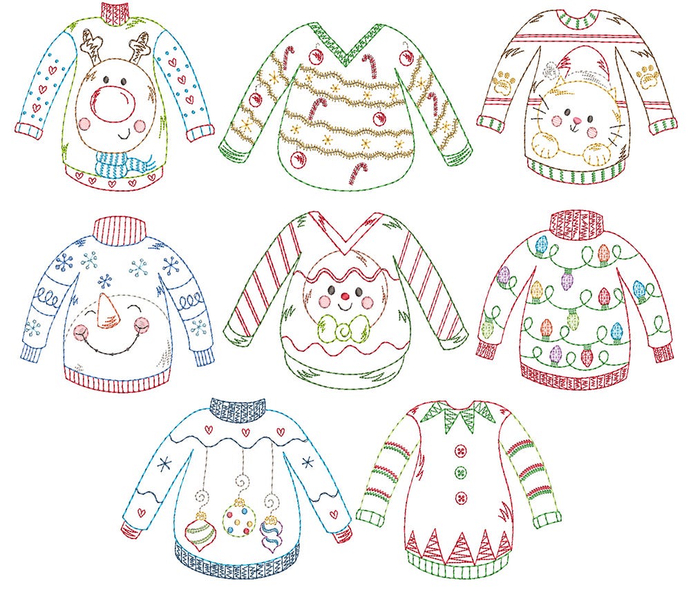 Ugly Christmas Sweaters Vintage Machine Embroidery Designs by JuJu