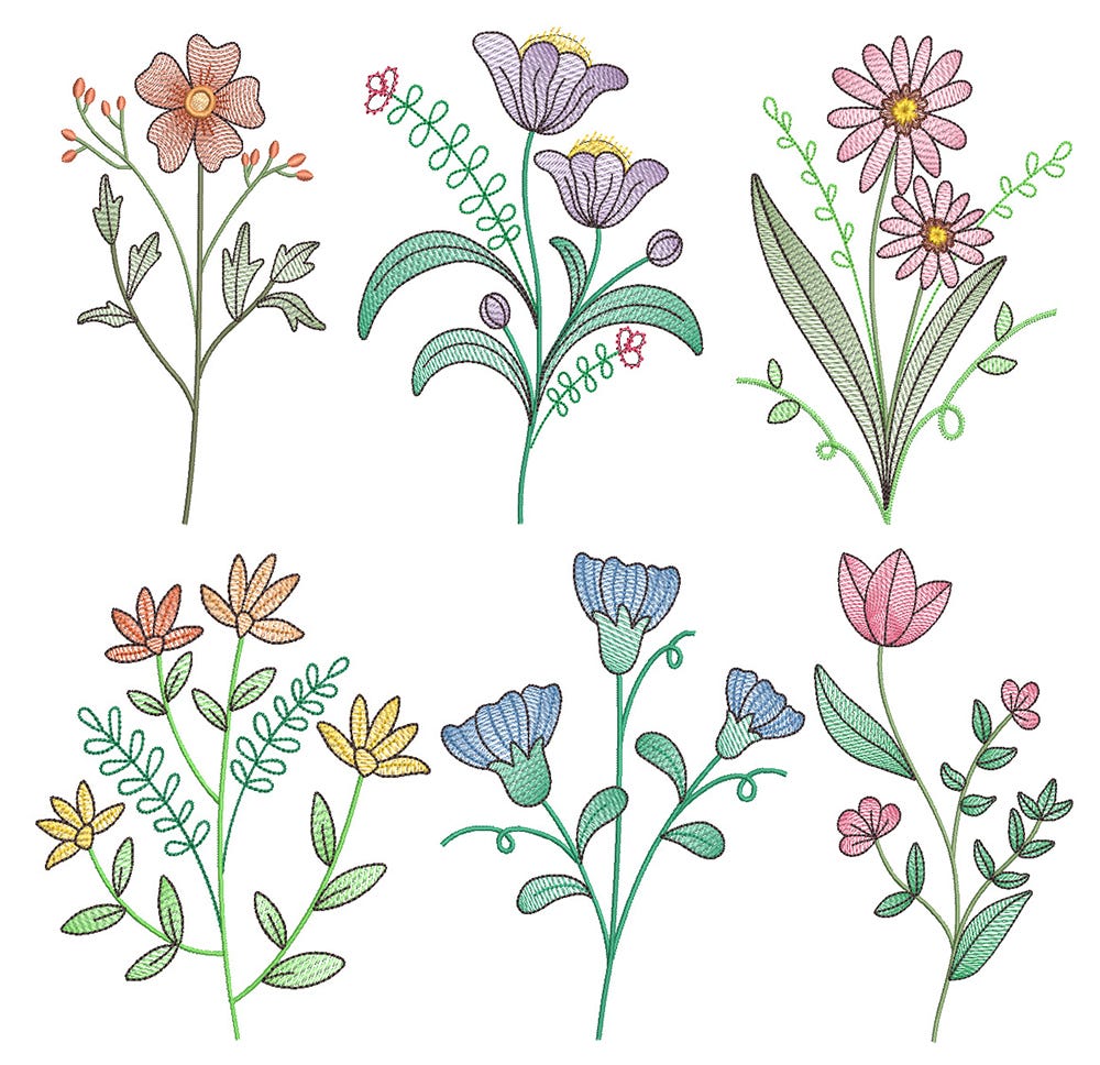 Vintage Botanicals Machine Embroidery Designs by JuJu