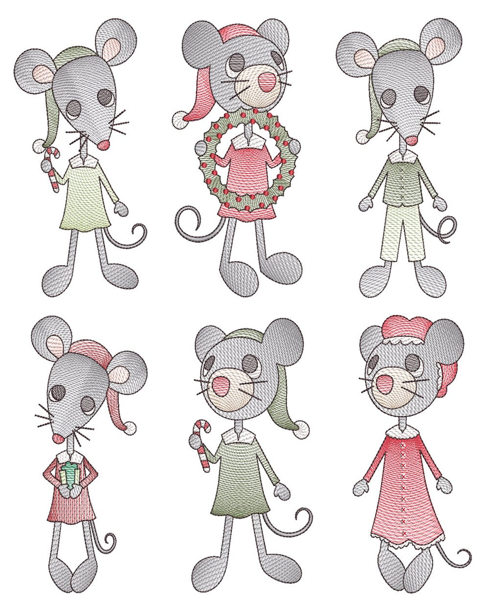 Vintage Christmas Mice Machine Embroidery Designs By JuJu