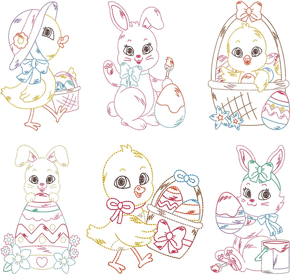 Vintage Easter Friends Digital Embroidery Designs by JuJu
