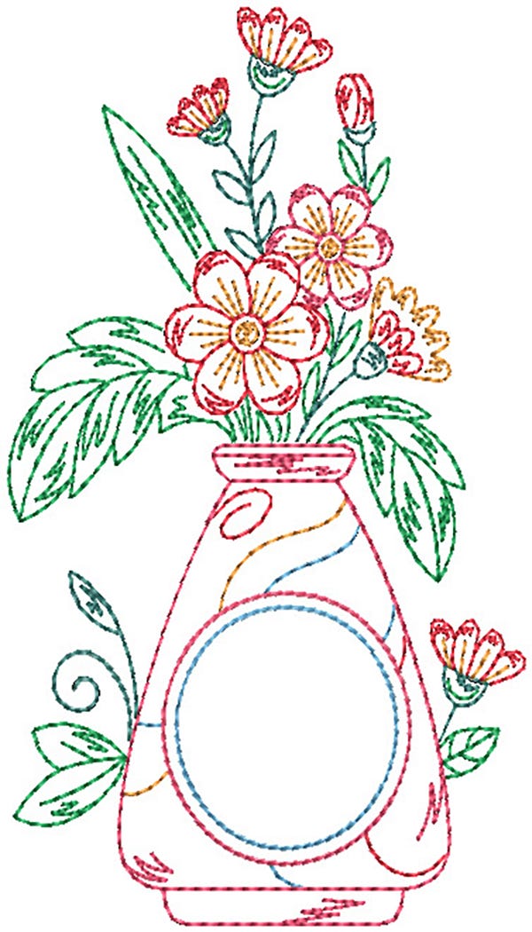 Vintage Floral Monogram Vases 2 | Machine Embroidery Designs by JuJu