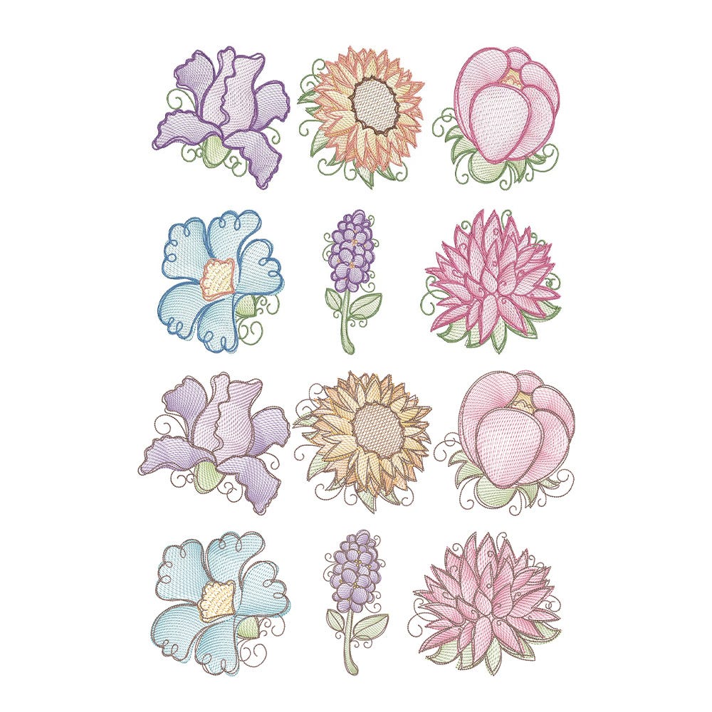                                 Vintage Sketch Flowers 3 Machine Embroidery Designs by JuJu
                            