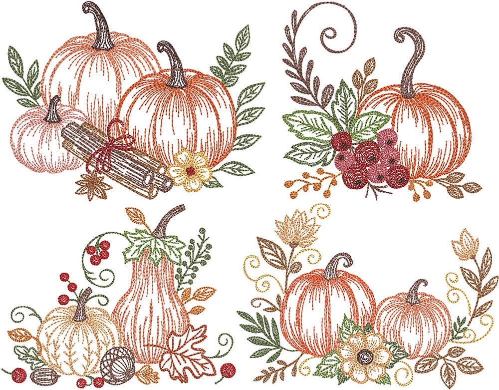 Vintage Sketch Pumpkins | Machine Embroidery Designs by JuJu	