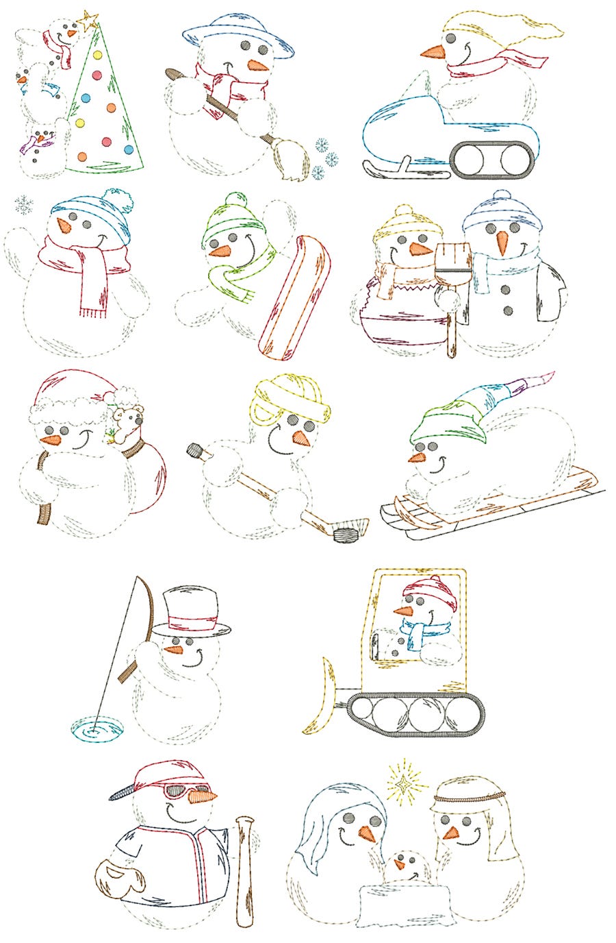 Vintage Stitch Sweet Snowmen Machine Embroidery Designs by JuJu