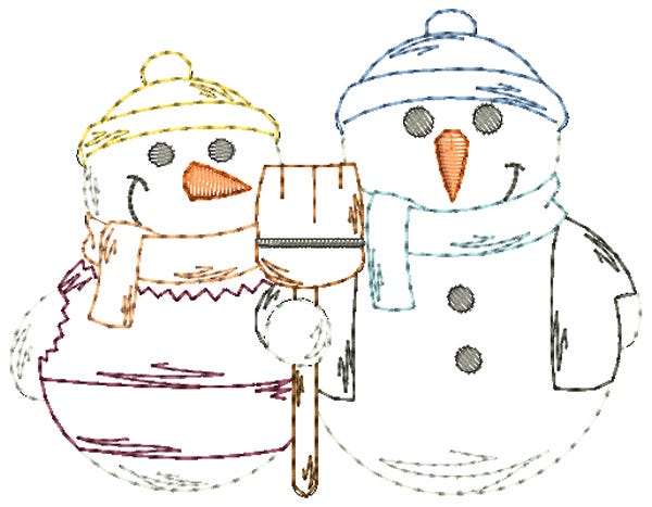 Vintage Stitch Sweet Snowmen Machine Embroidery Designs by JuJu
