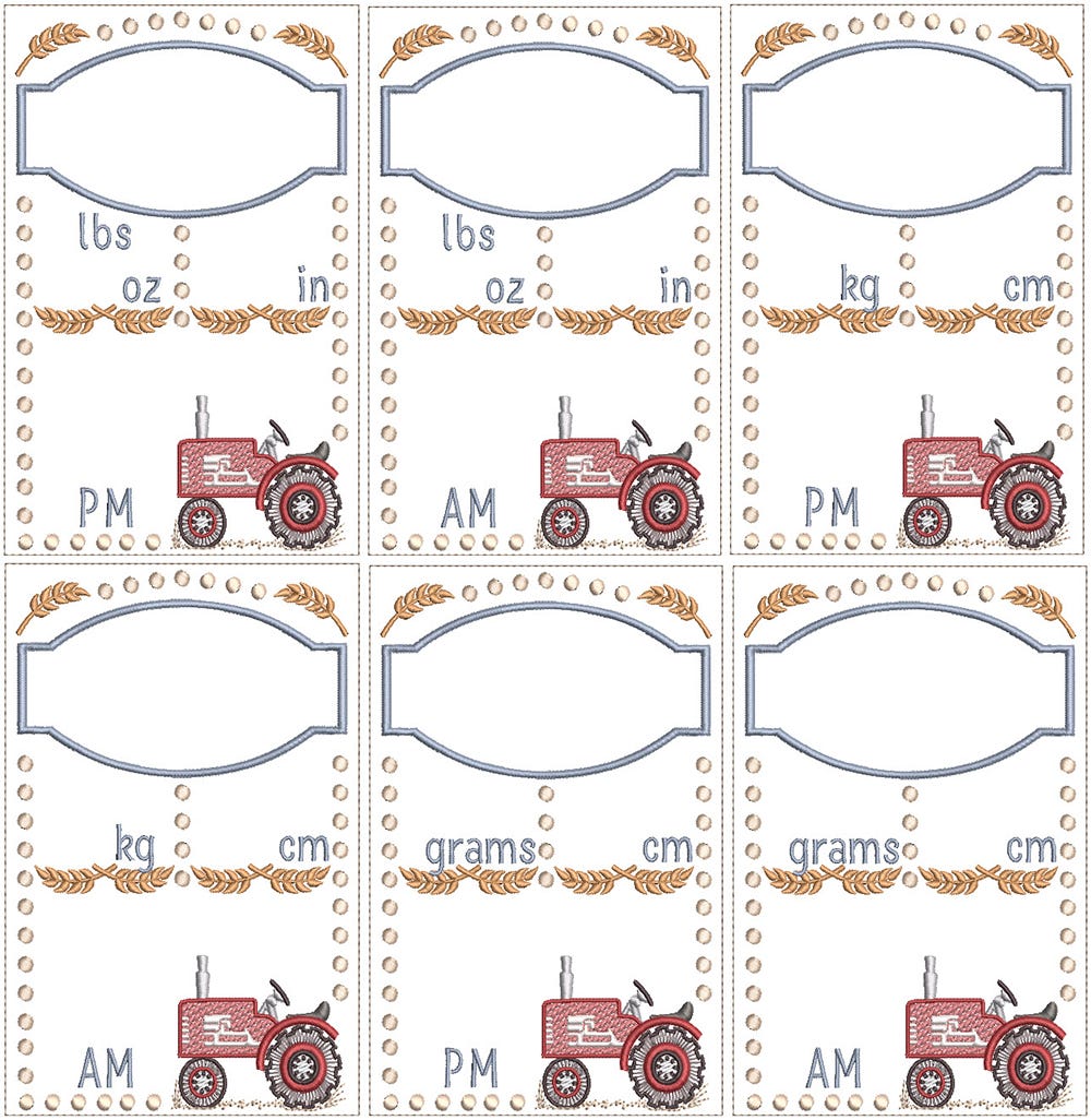 Vintage Tractor Birth Announcement Machine Embroidery Designs by JuJu