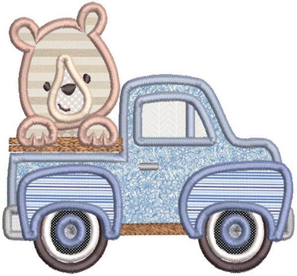 Vintage Truck Animals Applique Machine Embroidery Designs by JuJu 