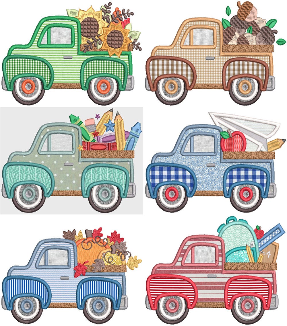 Vintage Trucks Fall Machine Embroidery Designs by JuJu
