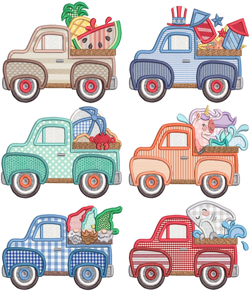 Vintage Trucks Summer Machine Embroidery Designs by JuJu
