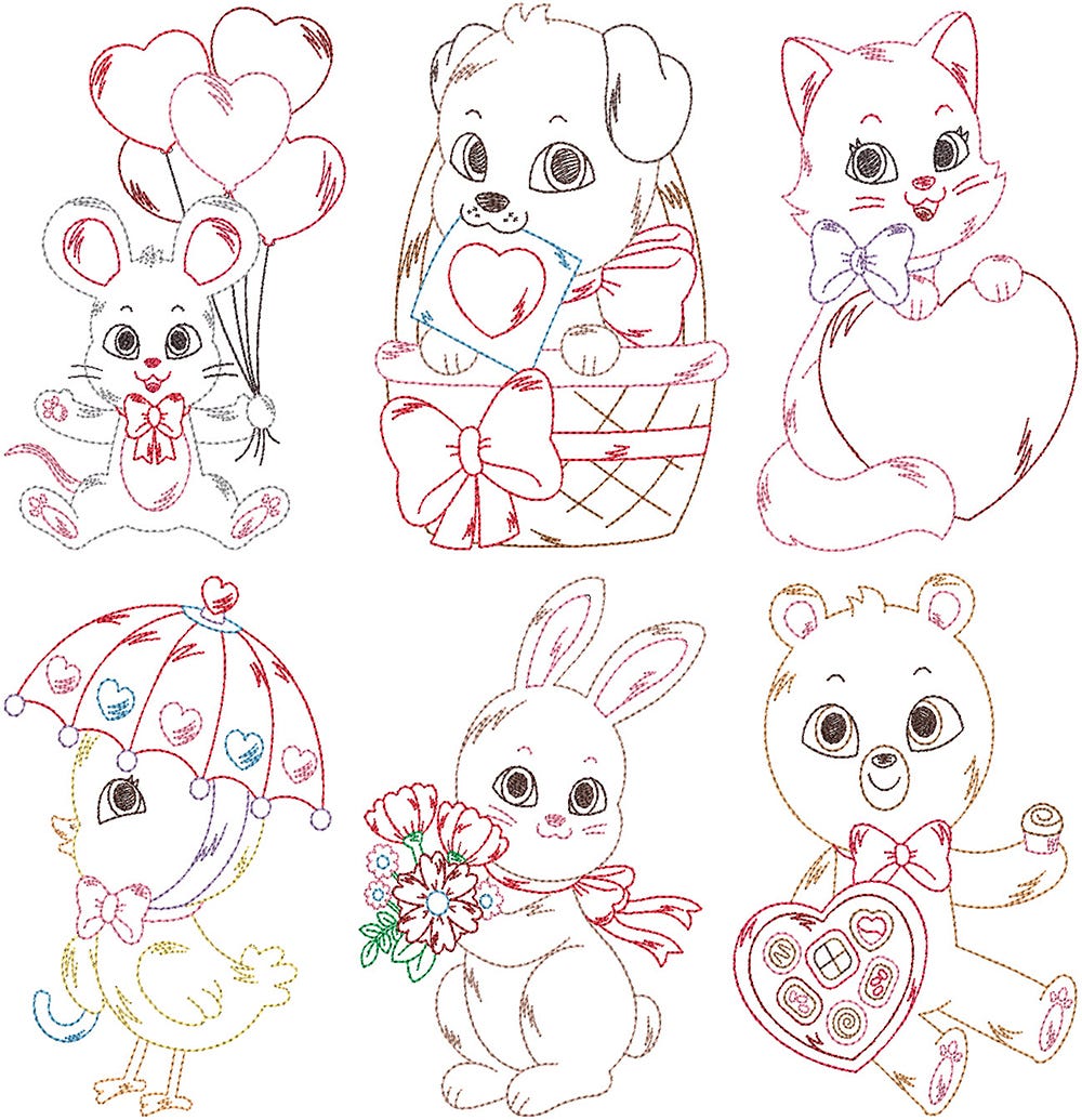 Vintage Valentines Friends Digital Embroidery Designs by JuJu