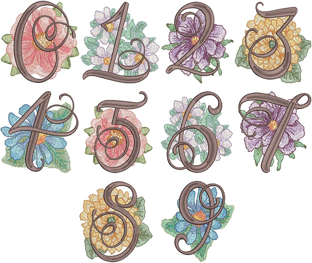 Watercolor Flowers Numbers | Machine Embroidery Designs by JuJu