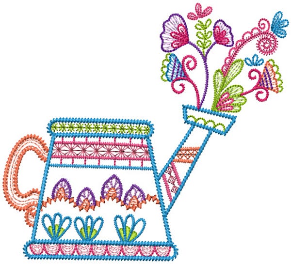 Watering Can Doodles Machine Embroidery Designs by JuJu