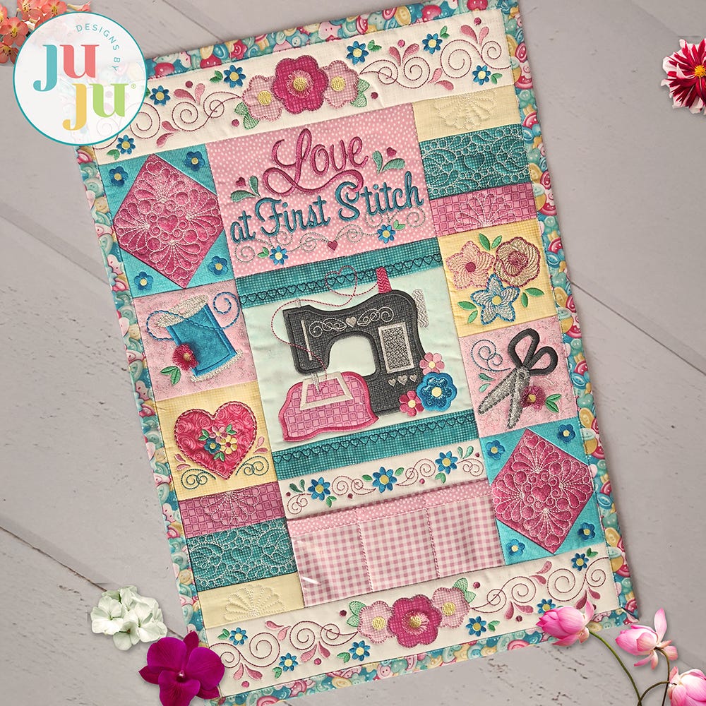  In The Hoop Love At First Stitch Wall Hanging Project | Machine Embroidery Designs by JuJu
