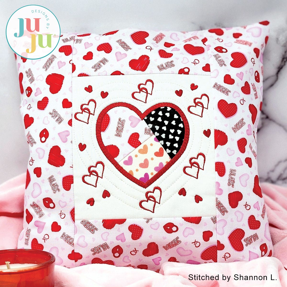 Crazy Patch Heart Pillow by Oma's Place | Machine Embroidery Designs by JuJu
