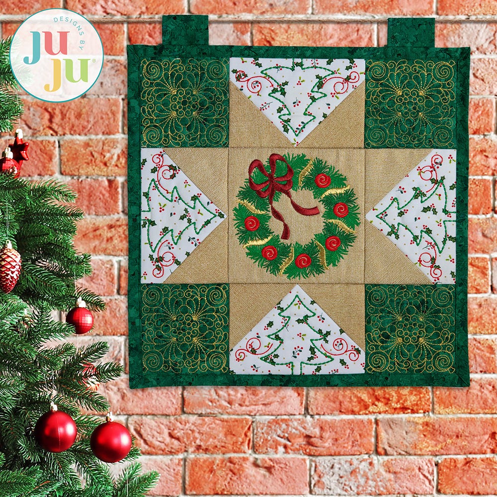 In The Hoop Wreath Mini Quilt Project | Machine Embroidery Designs by JuJu