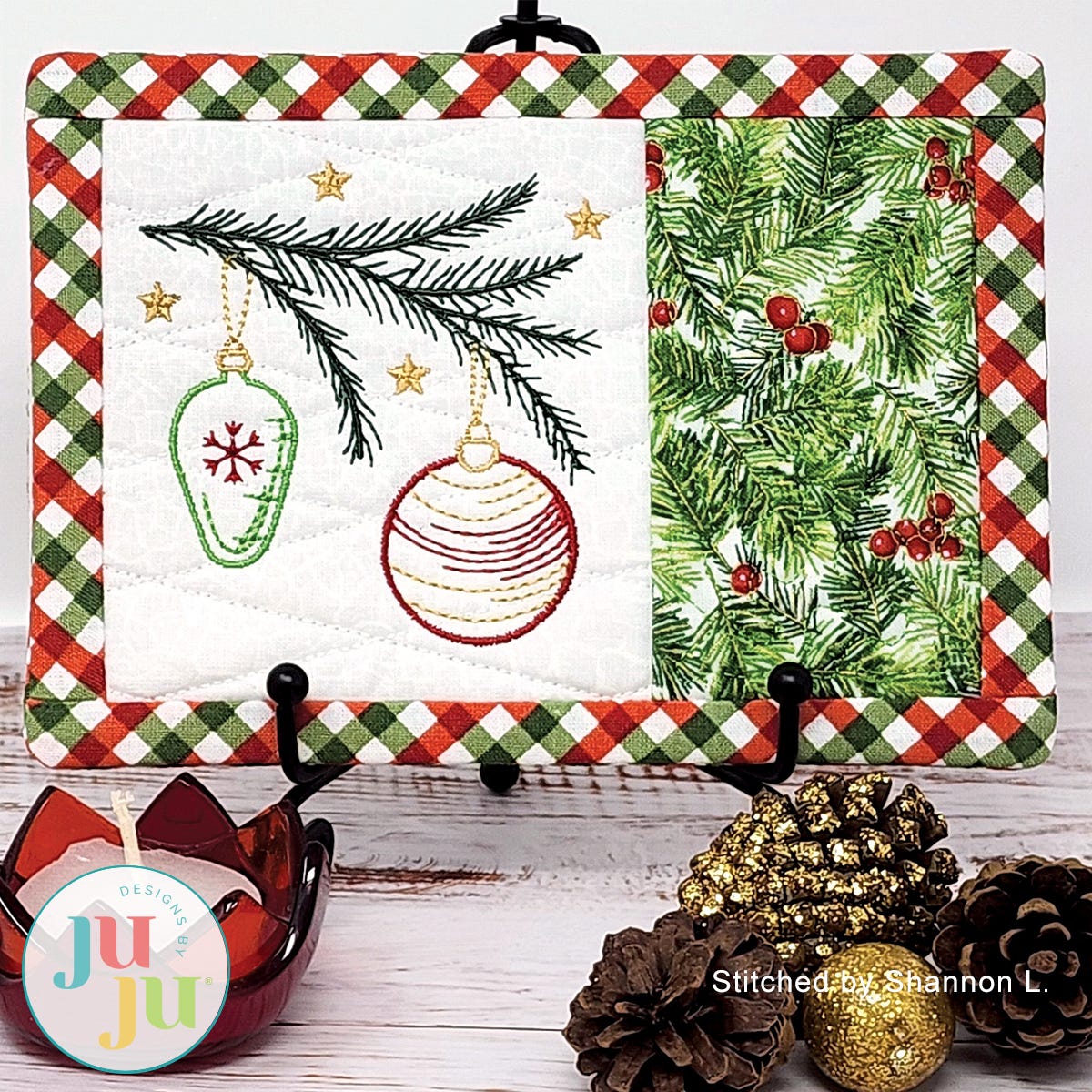 In The Hoop Sketch Pine Branch Mug Rug Project by Oma's Place