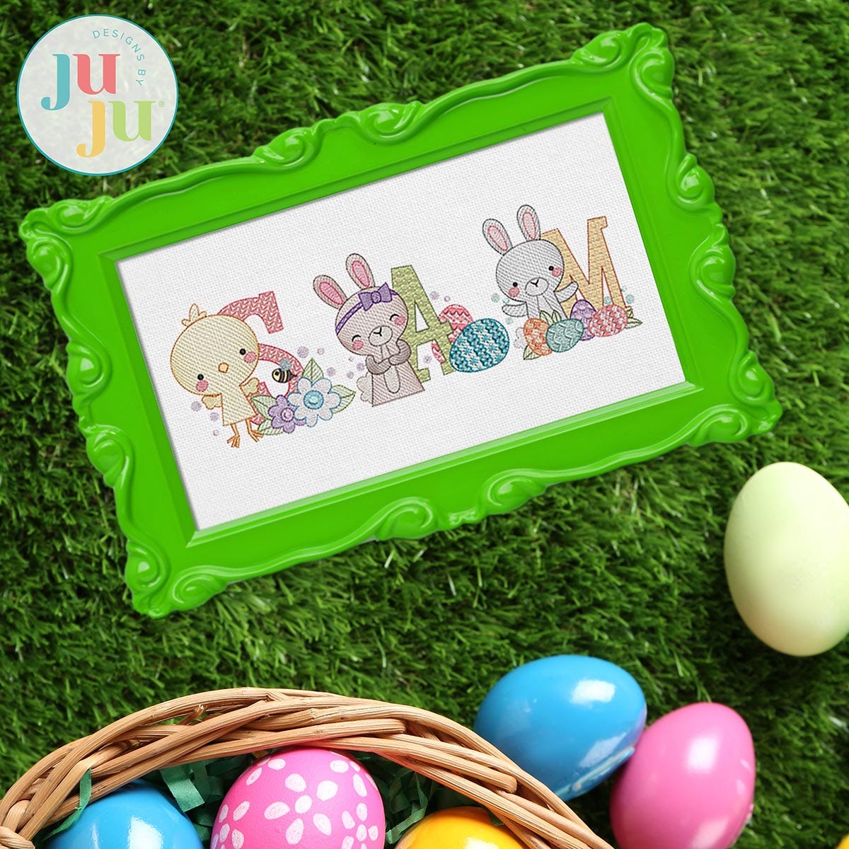 Blocky Easter Alphabet Embroidery Set | Machine Embroidery Designs by JuJu