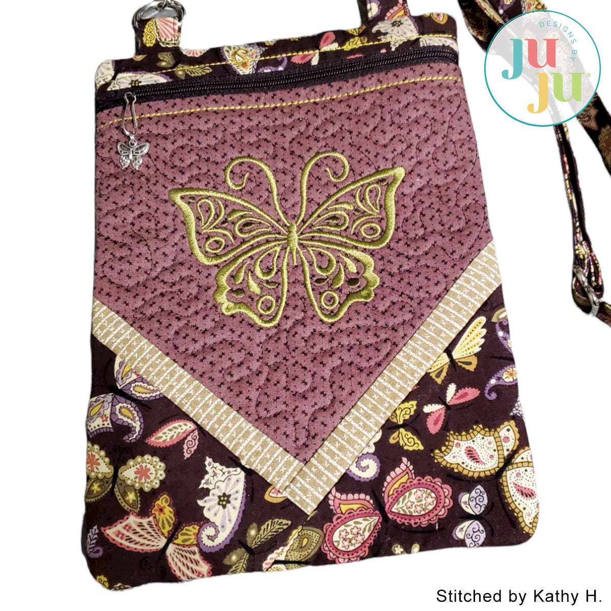 In The Hoop Butterfly Crossbody Bag Project by Oma's Place | Machine Embroidery Designs by JuJu