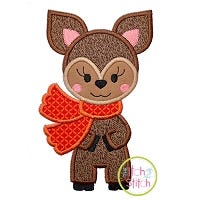 Deer with Scarf Girl Applique | Machine Embroidery Designs by JuJu