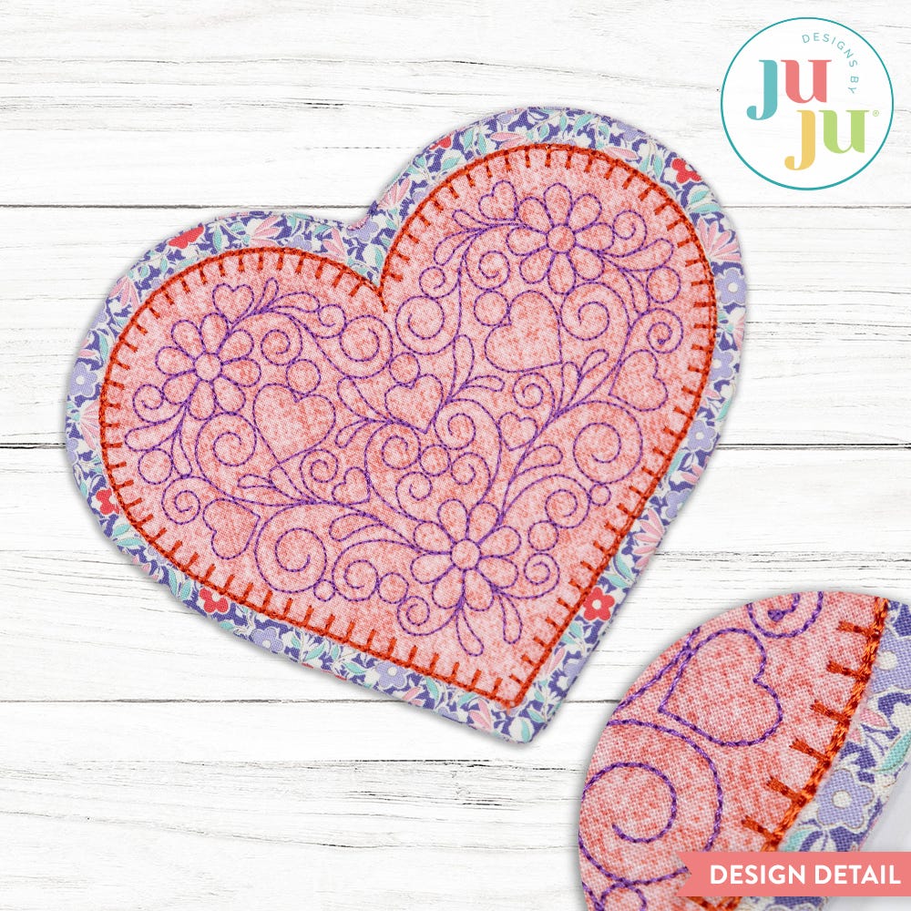 In the Hoop Heart Mug Rug Project | Machine Embroidery Designs by JuJu