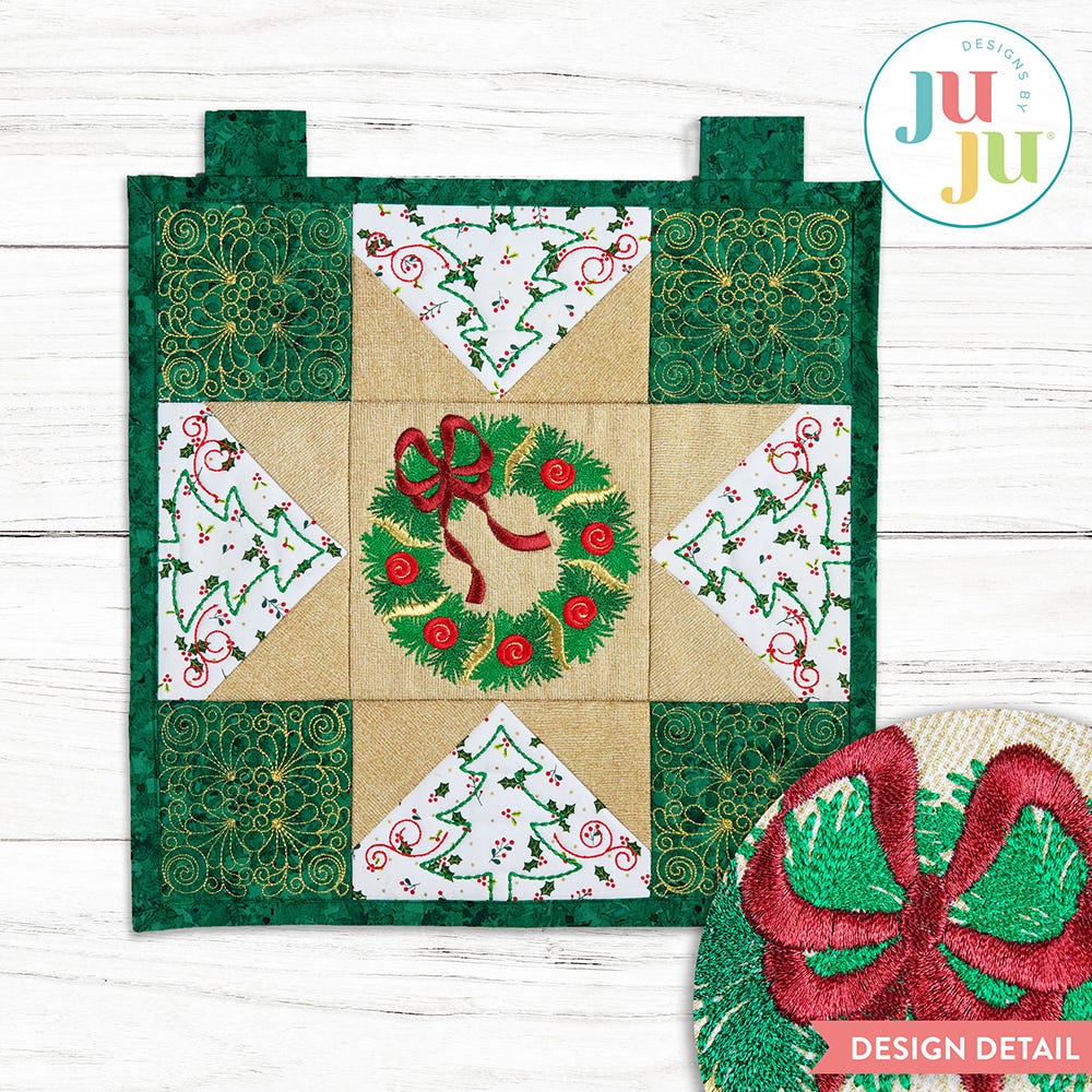 In The Hoop Wreath Mini Quilt Project | Machine Embroidery Designs by JuJu