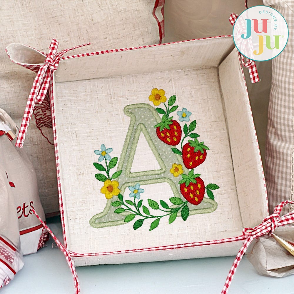 Strawberry Applique Monogram Embroidery Font | Machine Embroidery Designs by JuJu