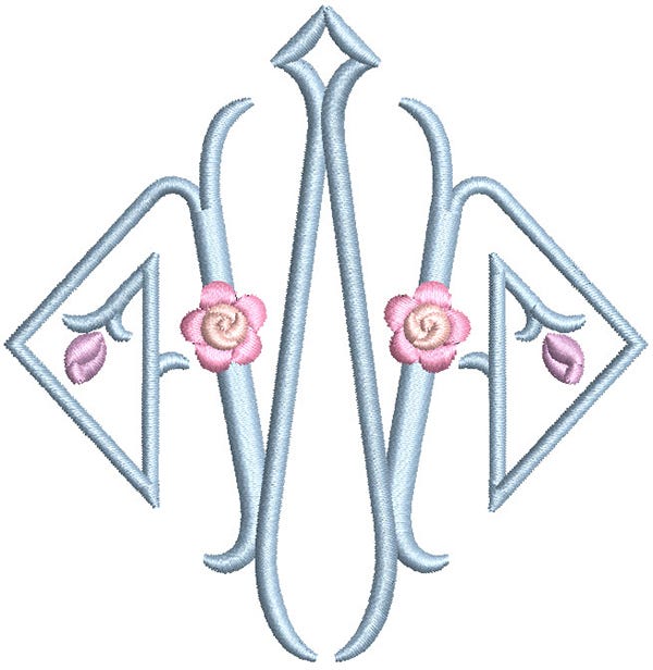 Diamond Rosebud Monogram Machine Embroidery Designs by JuJu