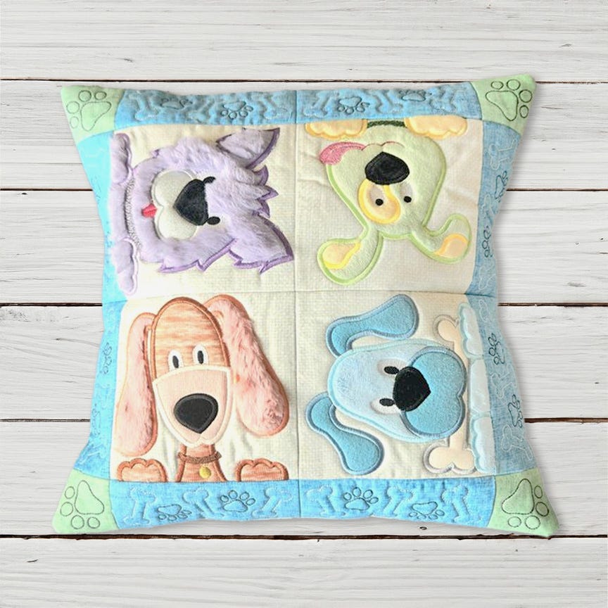ITH Puppy Patchy Pillow Satin Stitch | Machine Embroidery Designs by JuJu