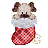 Dog in Stocking Boy Applique | Machine Embroidery Designs by JuJu