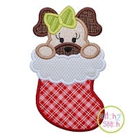 Dog in Stocking Girl Applique | Machine Embroidery Designs by JuJu