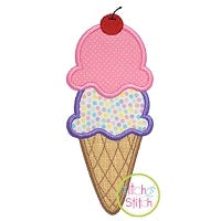 Double Scoop Ice Cream Cone Applique | Machine Embroidery Designs by JuJu