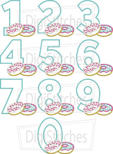 Doughnut Birthday Numbers Applique | Machine Embroidery Designs by JuJu