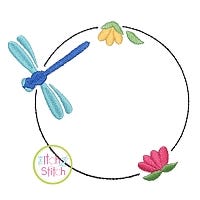Dragonfly Bloom Frame Embroidery Design | Machine Embroidery Designs by JuJu