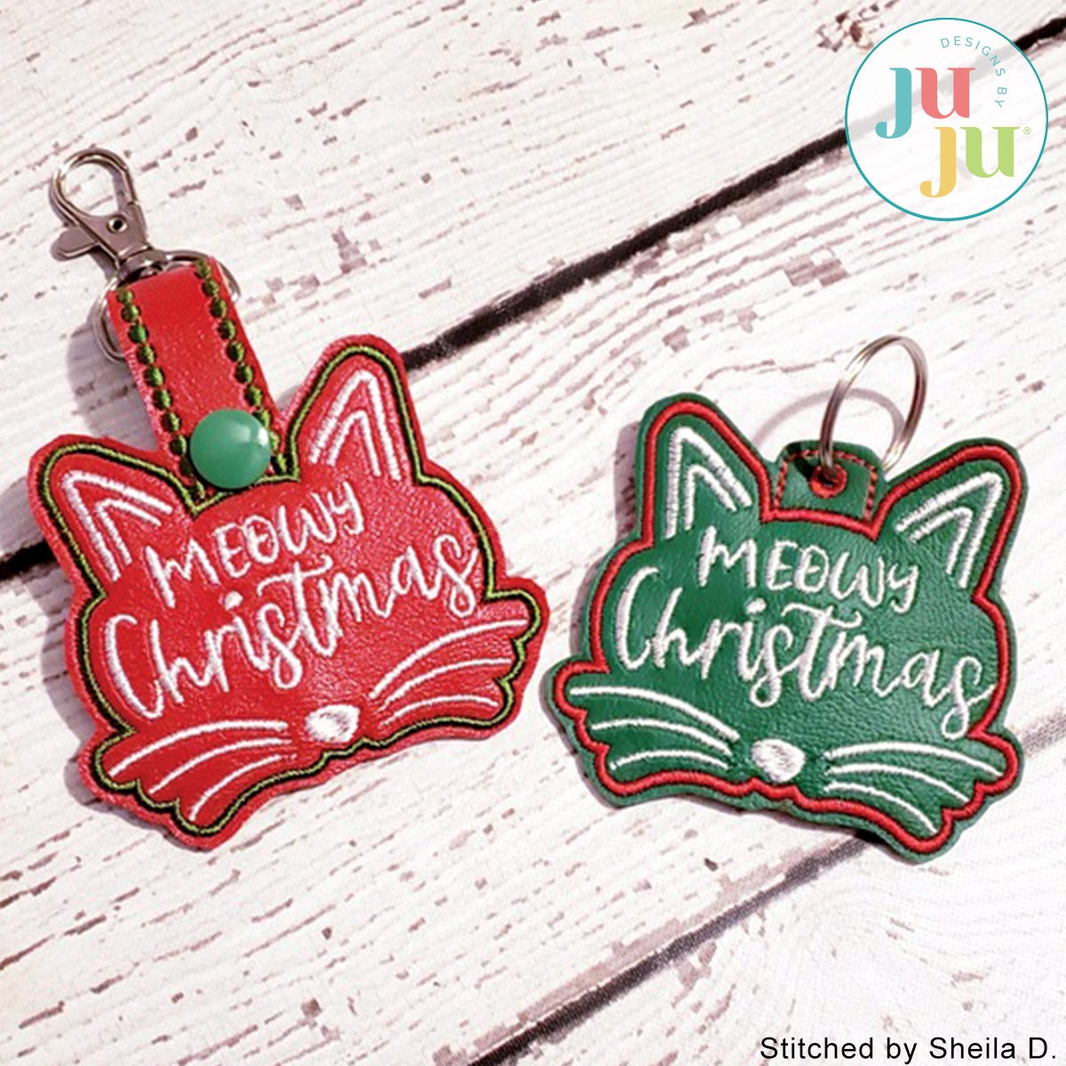 In The Hoop Meowy Christmas Tags Project by Oma's Place | Machine Embroidery Designs by JuJu