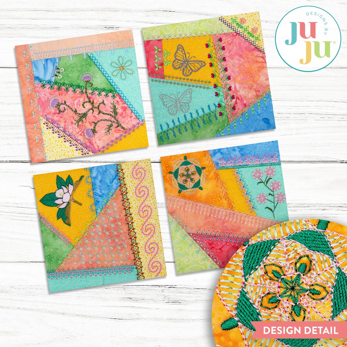 In The Hoop Crazy Patch Blocks Project Series 4 Set 1 | Machine Embroidery Designs by JuJu