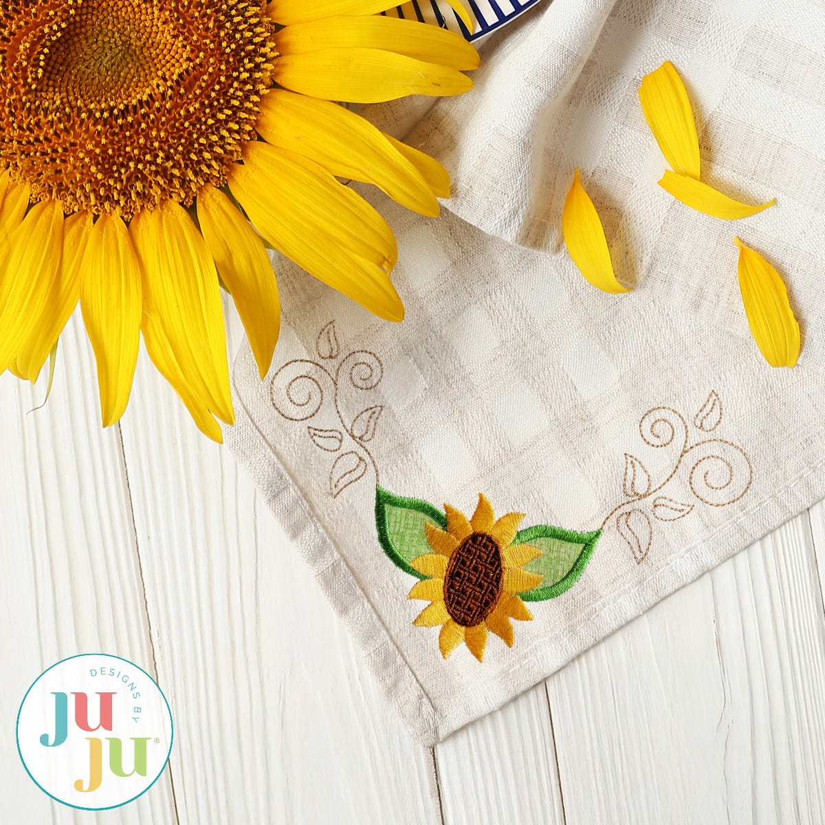 Sunflower Corner Embroidery Design | Machine Embroidery Designs by JuJu