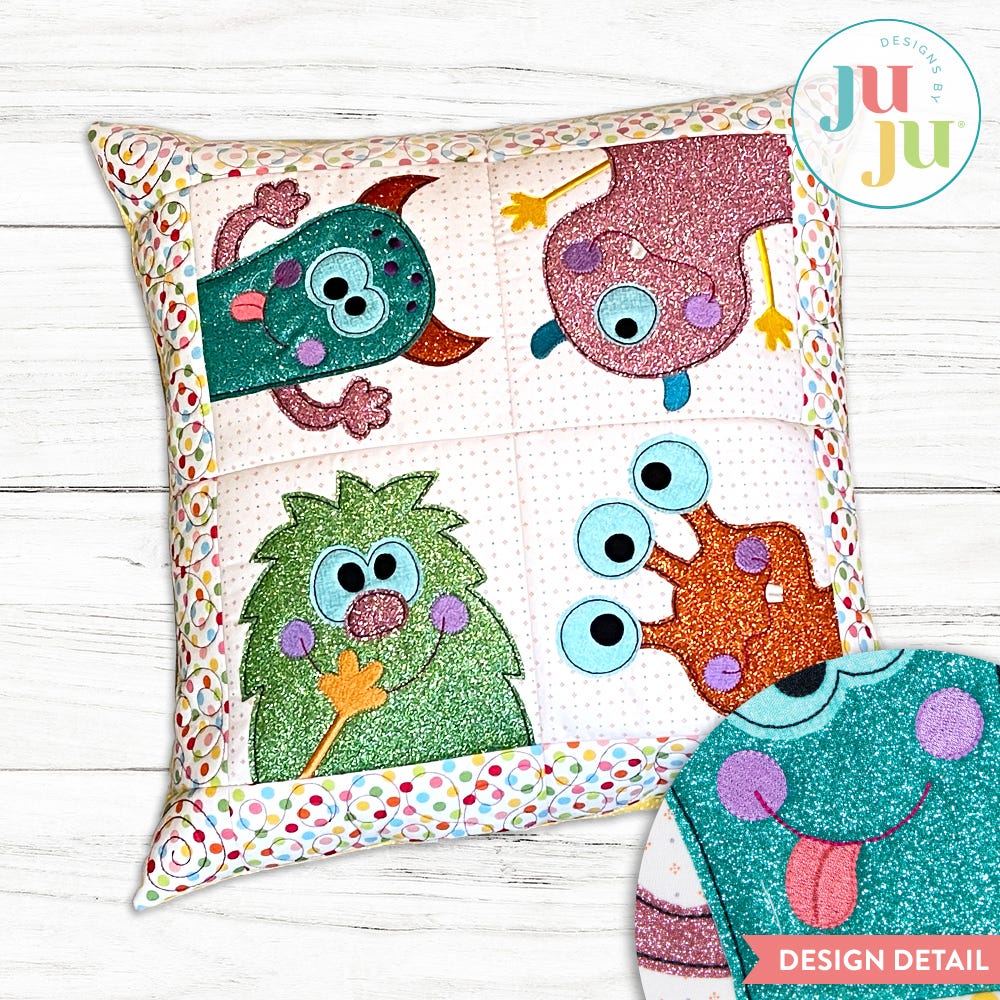 In the Hoop Monster Patchy Pillow Bean Stitch Project | Machine Embroidery Designs by JuJu