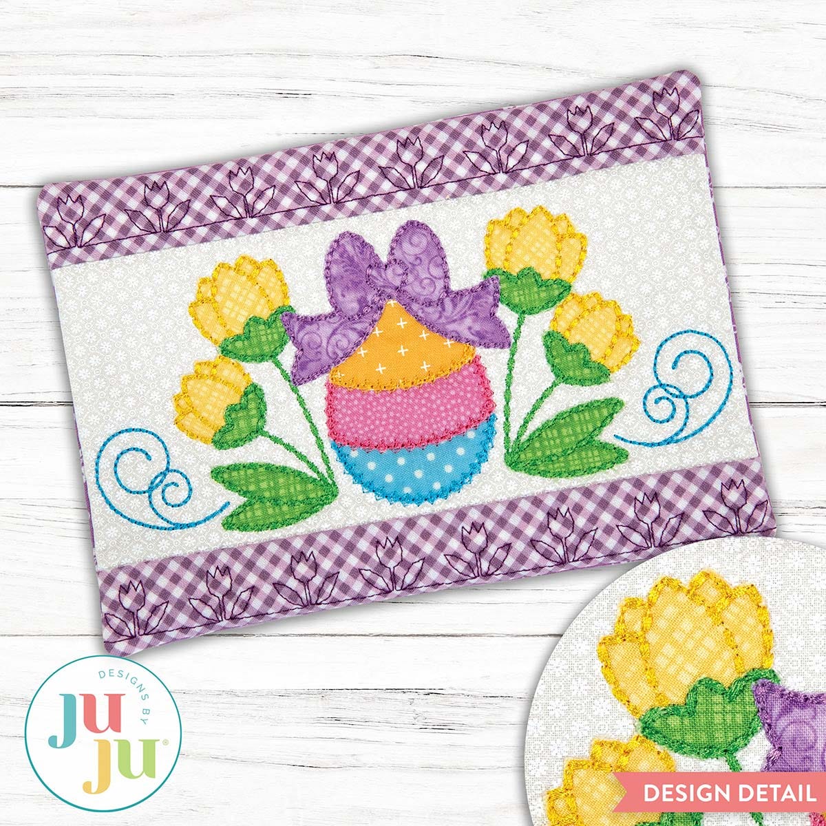 In the Hoop Egg Tulips Mug Rug Project | Machine Embroidery Designs by JuJu