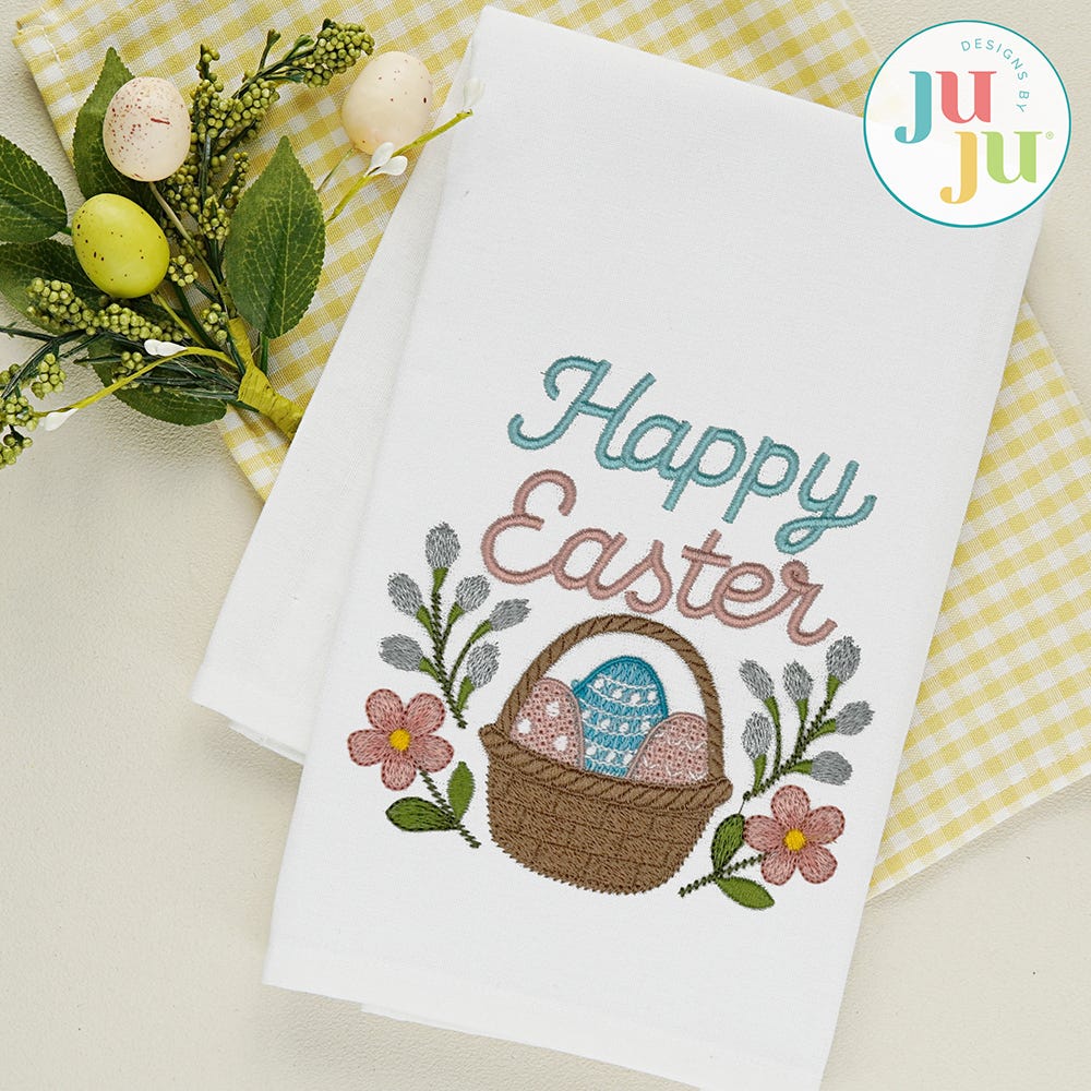 Happy Easter Basket Embroidery Design | Machine Embroidery Designs by JuJu
